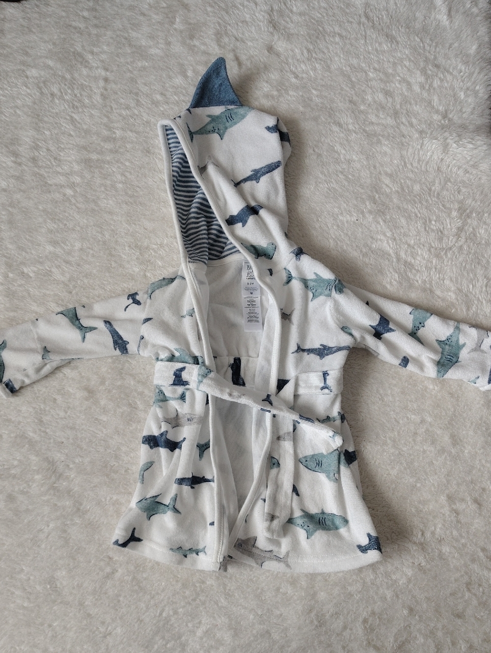 Carter's Shark-Print Hooded Baby Robe in White and Blue